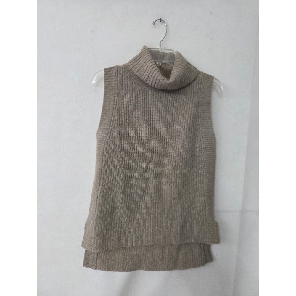 NAP Loungewear Women L Taupe Brown 100% Wool Ribbed Turtleneck Sweater Vest